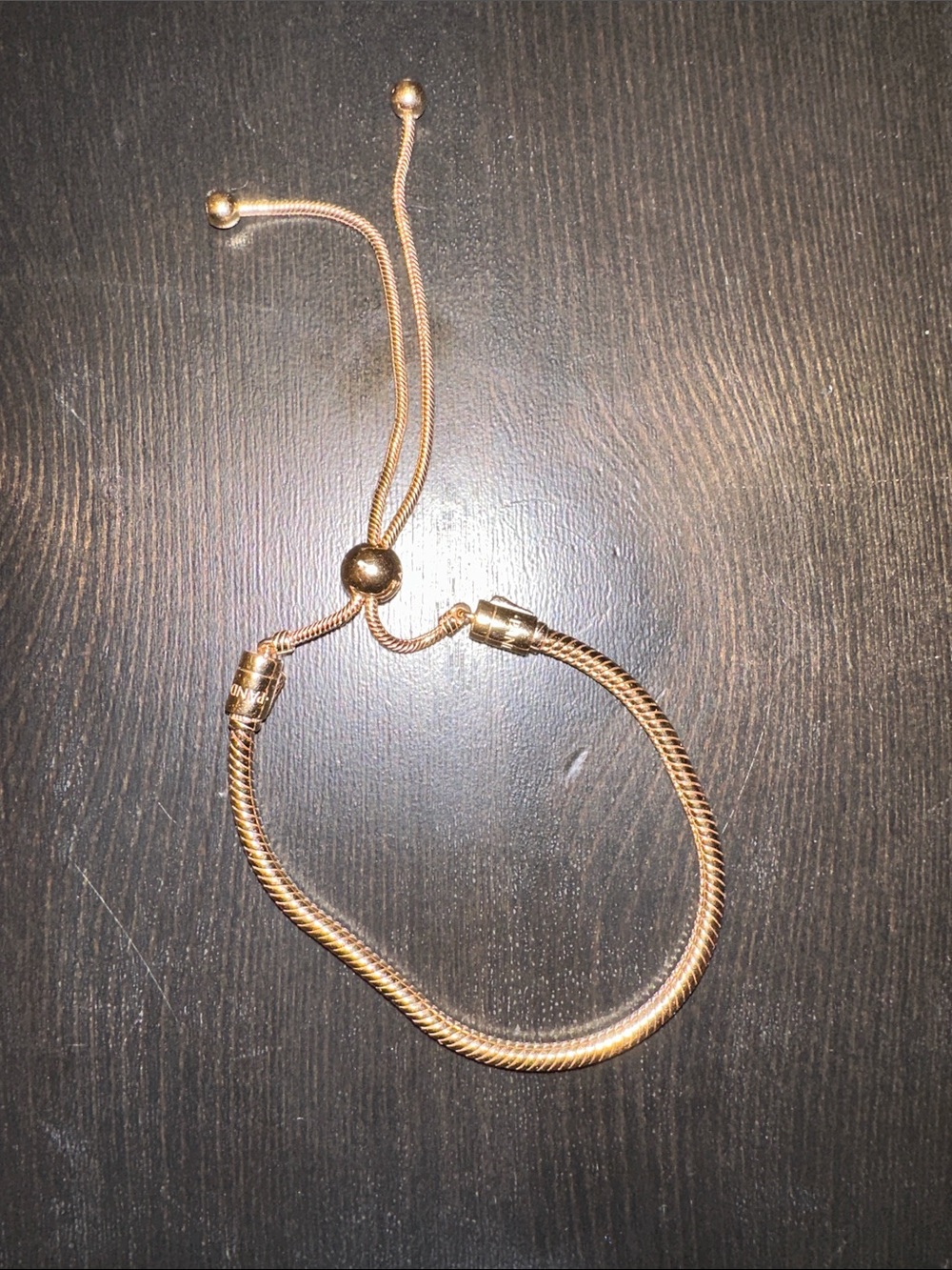 Pandora Adjustable Gold-Tone Snake Chain Bracelet with Sliding Bead
